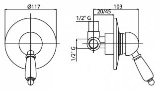 Встраиваемый однорычажный смеситель для душа, хром Cezares ELITE-DIM-01-M